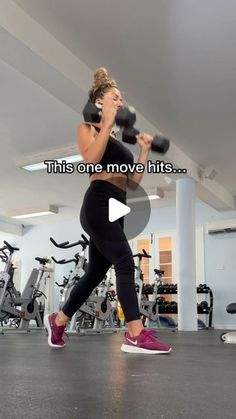 a woman is doing exercises with dumbbells in the gym