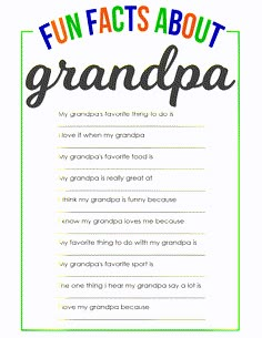 the fun fact about grandpa's poem is shown in this free printable for kids