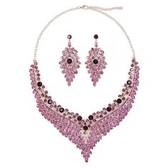 PRICES MAY VARY. Material & Craft :Elegant Lavender Neckale Earring jewelry set is made of brillian crystal diamonds ,each Crystal diamond is well selected and crafted with eco-frinedly Zinc alloy,Lead-free and Nickle-free , it specially born to mathc the clothes and your unique beauty. Specifications & Size : Rib Statement Necklace: Pendant Size:2.7in(6.5cm); Chain Length (Adjustable): 17inch(43cm) + 2inch(5cm) extention ; Earrings (Pierced): 2.8in(7.2cm)long*1.3in(3.2)width£» Total Weight: 100 Elegant Pink Jewelry Sets At Affordable Prices, Elegant Pink Jewelry Sets At Cheap Price, Purple Bridal Jewellery Set, Quinceanera Jewelry, Wedding Earrings Studs, Purple Pendant, Wedding Studs, Crystal Bridal Tiaras, Rhinestone Statement Necklace