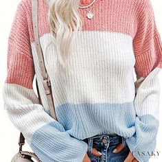 Lasaky - Womens Color Block Crew Neck Sweater - A Comfortable and Stylish Long Sleeve Option for Autumn and Winter Wear