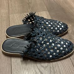 Questions? Leave A Comment Below! Black Woven Leather Mules For Spring, Blue Leather Mules With Flat Heel, Blue Leather Flat Heel Mules, Casual Blue Mules With Leather Footbed, Casual Blue Mules With Flat Heel, Casual Blue Flat-heel Mules, Free People Shoes, Leather Mules, Mule Clogs