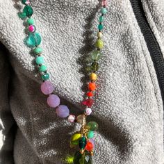 Long Beach Style Rainbow Colour Collier, Vintage Style Boho Indian Colors Necklace Made of Czech Glass Beads and Natural Gems,made in France - Etsy Multicolor Beaded Necklaces With Natural Stones For Jewelry Making, Bohemian Rainbow Crystal Necklaces With Faceted Beads, Bohemian Rainbow Crystal Necklace With Faceted Beads, Artisan Multicolor Beaded Long Necklace, Bohemian Multicolor Gemstone Beaded Necklace, Long Necklace With Faceted Beads For Festivals, Multicolor Spiritual Long Beaded Necklaces, Multicolor Spiritual Long Beaded Necklace, Bohemian Rainbow Beaded Necklaces With Natural Stones