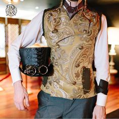 :pencil:#dam_clients Handsome steampunk fashioned man, wearing out Victorian vest in custom fabric:heart: Steampunk Mens Fashion, Victorian Vest, Elven Costume, Edwardian Costumes, Steampunk Vest, Steampunk Party, Double Breasted Vest, Double Breasted Waistcoat, Vest For Men