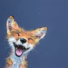 a painting of a fox with its mouth open