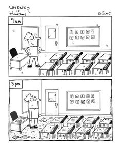 a comic strip with an image of a man in a classroom