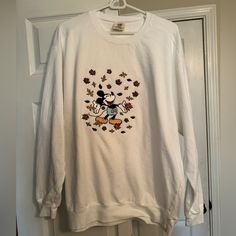 This Is A Comfort Colors Sweatshirt Embroidered With A Mickey And Fall Design. It Is Not Vintage. It Is Brand New Bought In 2023 And Never Worn! Mickey Sweatshirt, Comfort Colors Sweatshirt, Fall Design, Comfort Colors, Top Brands, Color White, Womens Tops, Sweatshirts Hoodie, Brand New