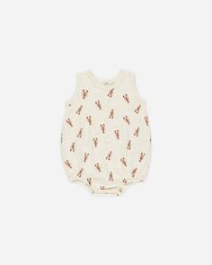 This easy-to-wear sleeveless onesie is made of the softest cotton jersey and features snaps on bottom and back for easy changes.  Featuring our 'Lobsters’ all over print on natural. Care: Machine wash cold. Tumble Dry low. Made of 100% cotton Bubble Onesie, Newborn Registry, Baby Bjorn, Infant Boys, Leggings And Socks, Natural Care, Tiny Cottons, Bubble Romper, End Of Season Sale