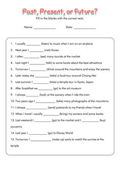 the past present or future worksheet for students to practice their english language skills