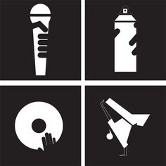 four black and white icons depicting different types of items that are used in the kitchen