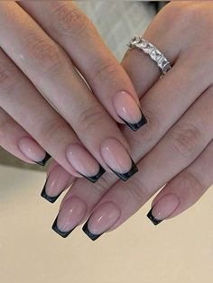 Nails, press ons, black nails, nude nails, square nails, aesthetic nails, nail inspo, fancy nails, summer nails, summer vibes, fashion, beauty Black Tip Square Nails, Black French Tips Square, Square Nails Black French Tip, Black Acrylic Nails Square, Black French Nails Square, Short Square Black French Tip, Medium Coffin French Tip Nails, Square Black French Tip Nails, Nails Black Square