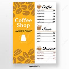 a coffee shop menu with an orange background