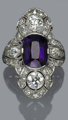 1925 Historical Accessories, Bijoux Art Nouveau, Nouveau Jewelry, Amethyst And Diamond Ring, Amethyst Jewelry, Deco Jewelry, Art Deco Diamond, Shiny Things