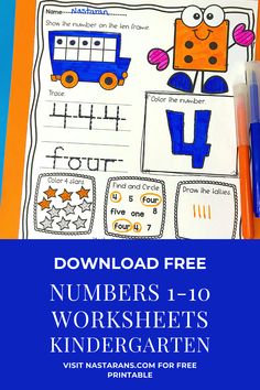 the numbers 1 - 10 worksheets for kids to print and color with their own name