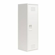 a tall white locker with the door open