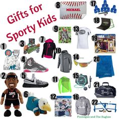 gifts for sportsy kids are shown here