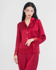 ● 22 mm silk fabric, 100% mulberry silk trouser pajamas.● A delicate and elegant touch of silk that captures a unique memory.● Romantic floral lace on satin silk.● A blend of classic and modern elements, engraved with a passionate love for each other. Silk Pajamas Set, Silk Pajamas Women, Wine Red Color, Silk Pajama, Silk Bag, Pajamas Sets, Silk Pajama Set, Modern Elements, Lace Silk