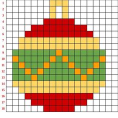 a cross stitch christmas ornament pattern with red, green and yellow squares on it