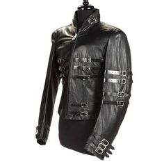 Michael Jackson Punk Leather Jacket Winter Leather Jacket With Rivets For Streetwear, Gothic Long Sleeve Leather Jacket For Concerts, Punk Style Leather Jacket, Punk Outerwear With Rivets For Concerts, Punk Style Long Sleeve Leather Jacket For Streetwear, Punk Biker Jacket For Fall, Fall Punk Biker Jacket For Alternative Fashion, Punk Biker Jacket For Alternative Fashion In Fall, Punk Style Leather Jacket With Long Sleeves For Streetwear