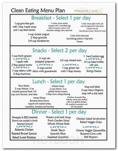 Simple Clean Eating Meal Plan, 7 Day Meal Plan, Menu Planners, Diet Vegetarian