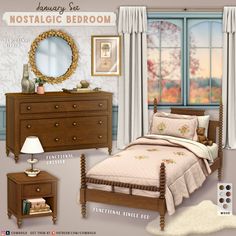 a bed room with a neatly made bed and dresser