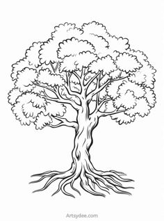 a black and white drawing of a tree with roots