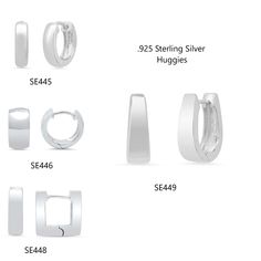 These Sterling Silver Huggie Hoop Earrings are a chic and minimalist choice. Crafted from .925 silver, they feature a high polish finish that adds to the elegance of the design. With a comfortable huggie-style fit, these earrings bring a finesse that's hard to miss. Your choice of Round, Chunky Round, Square or U shaped Huggies! Approximate gram weight: 4.50 gr. Huggie style hinged closure for easy, style and comfort Style # SE445 (Round), SE446 (Chunky Round), SE448 (Square) and SE449 ( U-shape Modern Sterling Silver Huggie Earrings For Everyday, Modern Hypoallergenic Sterling Silver Huggie Earrings, Modern Silver Hypoallergenic Huggie Earrings, Sterling Silver Polished Huggie Earrings, Polished Sterling Silver Huggie Earrings, Modern Hypoallergenic Huggie Earrings For Anniversary, Easy Style, Welcome To The Family, Huggie Hoop Earrings