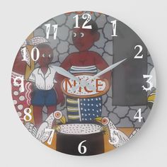 a clock with an image of two people on the front and back of it that says nice