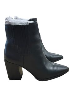 Brand: STEVE MADDEN Style: BOOTS ANKLE HEELS Color: BLACK Size: 7.5 SKU: 129-5836-3033 CONDITION: GENTLY USED Black Pointed Toe Chelsea Boots For Winter, Wide Calf High Ankle Boots, Winter High Ankle Chelsea Boots With Stacked Heel, Winter Chelsea Boots With Stacked Heel, Black Western Boots With Block Heel, Western Black Heeled Boots With Block Heel, Western Black Boots With Block Heel, Black Pointed Toe Winter Boots, Western Style Black Heeled Boots With Block Heel