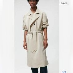 Nwt Zara Man Oversized Trench Coat Sand Beige Size S - M Oversized Beige Belted Outerwear, Oversized Belted Beige Outerwear, Casual Beige Belted Outerwear, Casual Cream Belted Outerwear, Oversized Belted Gabardine Outerwear, Casual Oversized Belted Outerwear, Chic Oversized Belted Outerwear, Oversized Spring Outerwear With Lapel Collar, Oversized Belted Outerwear For Work