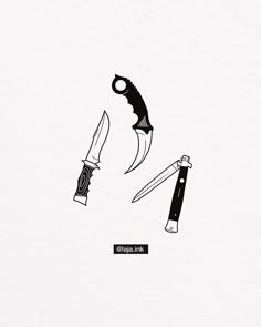 an image of a knife and some knives on a white paper with the words ninja ink written below it