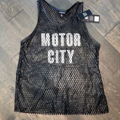 Super Cool Leather “Mesh” Tank Top With The Words “Motor City” On It. Open Knit, Light Weight, Very Rocker/Motorcycle Vibes Spring Streetwear Mesh Top, Spring Mesh Top For Streetwear, Black Mesh Top With Edgy Style, Black Mesh Trendy Top, Black Casual Mesh Top For Streetwear, Black Mesh Top For Summer Streetwear, Casual Black Mesh Top For Streetwear, Summer Mesh Top For Streetwear, Black Mesh Top Trendy Style