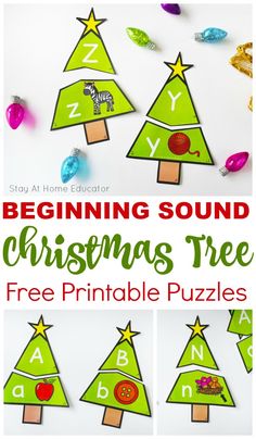 the beginning sound christmas tree printable puzzle for kids to practice letter recognition and matching letters