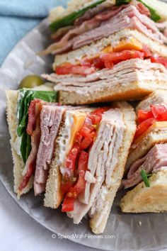 a sandwich cut in half sitting on top of a plate