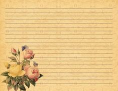 an old fashioned paper with flowers on the bottom and lined lines in the middle for writing