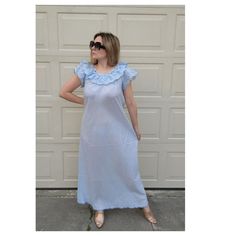 Rare Vintage Christian Dior Mid Century Blue Ruffle Cotton Night Gown Size: 38, Usa S (6) Fabric: 75% Polyester 25% Cotton Stretch: No Condition: Pre-Owned, Excellent! No Visible Signs Of Wear Approx Msmts Taken Flat Pit To Pit: 18" Shoulder To Hem Length: 56" No Addlt. Msmts/Photos Crosslisted On Multiple Platforms Ships In 1-2 Biz Days Reasonable Offers & Bundles Welcome! No Trades! Follow For More Insta: @Jlynnfarmer 60s 70s Light Blue Baby Blue Pjs Pajamas Ruffle Eyelet Cottagecore Vintage Blue Pjs, Mid Century Blue, Dior Women, Gown Blue, Cottagecore Vintage, Vintage Christian Dior, Blue Baby, Night Gown, Baby Blue