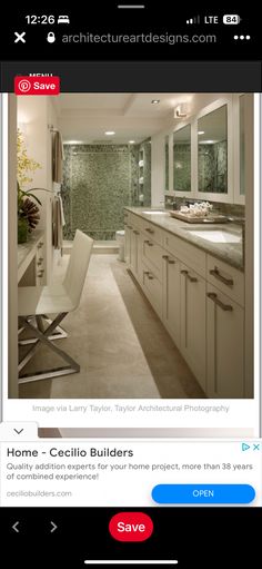 an image of a bathroom that is on the webpage for architectural design firm, cellico builder