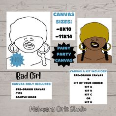 an ad for the bad girl party with two cartoon faces and one drawing of a woman's face