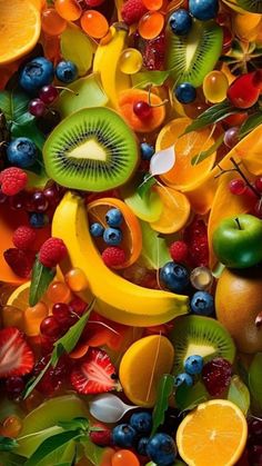 many different fruits are grouped together to make a colorful wallpaper or cover for the walls