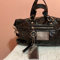 Authentic Coach Black Bag, It Is In Good Condition Though Has Little Damages In The Bottom (Can See In Pic) Coach Black Satchel With Handle Drop, Coach Black Satchel, Black Satchel With Silver-tone Hardware, Coach Black Satchel With Detachable Handle, Bags Coach, Coach Shoulder Bag, Vintage Color, Shoulder Bag Black, Black Vintage