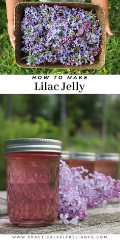 lilac jelly in a jar with the words how to make lilac jelly