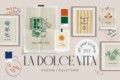 an assortment of posters with the words la dolce vita written on them