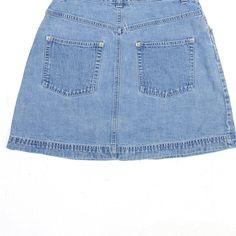 Item is in good used condition. >Size: S >Waist: 26" >Length: 16" 90s Style Blue Cotton Denim Skirt, 90s High Waist Blue Denim Skirt, 90s Style Denim Mini Skirt, 90s Denim Blue Skirt With Pockets, 90s Blue Cotton Denim Skirt, 90s High-waist Blue Denim Skirt, Blue Denim Skirt With Belt Loops, Short Length, Denim Blue Cotton Skort, Short Length, Non-stretch Denim Blue Mini Skirt With Pockets