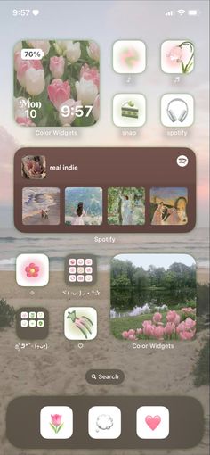 an iphone screen with flowers and pictures on it