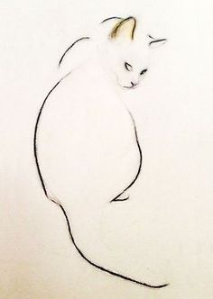 a drawing of a white cat with yellow eyes