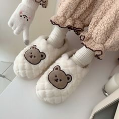 Women's Cute Bear Slippers Soft Plush Flat Shoes with Non-Slip Bottom for Winter Home Wear - White 1,40-41 Warm Comfy Slippers With Round Toe, Cozy Beige Round Toe Slippers, Cute Winter Slippers With Plush Lining, Cute Flat Slippers For Winter, Comfortable Warm Indoor Slippers, Cute Flat Winter Slippers, Cute Round Toe Slippers For Leisure, Comfortable Plush Lined Slippers For Loungewear, Comfy Indoor Winter Slippers