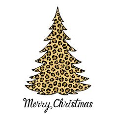 a leopard print christmas tree with the words merry christmas written in black ink on it