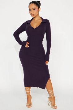 Corporate Comfort Sweater Midi Dress - Purple | Fashion Nova Sweater Midi Dress, Taupe Sweater, Purple Midi Dress, Dress Long Sleeves, Fitness Models Female, Church Outfits, Sweater Dress Midi, Red Mini Dress, Purple Fashion