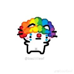 an image of a cartoon character with rainbows on his hair and the words hello kitty