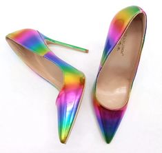 Beautiful Colorful rainbow multi Colored Pointed Toe Women Stiletto High heel shoe Rainbow Pointed Toe Heels, Multicolor High Heel Party Shoes, Colorful Pointed Toe Heels For Party, Multicolor 4-inch Heel Closed Toe Heels, Multicolor Closed Toe Heels With 4-inch Heel, Rainbow Heels For Party, Colorful High Heel Party Shoes, Colorful Trendy Pointed Toe Heels, Colorful High Heels For Party