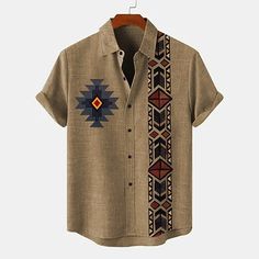 Season:Summer,Spring; Fabric:20% Linen; Sleeve Length:Short Sleeve; Look After Me:Hand wash; Gender:Men's; Style:Print; Elasticity:Inelastic; Tops Type:Shirt; Occasion:Daily; Neckline:Turndown; Brand:OUKU; Listing Date:04/29/2024 Bohemian Brown Shirt For Summer, Bohemian Brown Summer Shirt, Summer Bohemian Brown Shirt, Brown Printed Shirt For Summer, Brown Printed Summer Shirt, Summer Brown Printed Shirt, Fitted Bohemian Shirt For Beach, Traditional Beige Tops For Summer, Traditional Brown Summer Tops